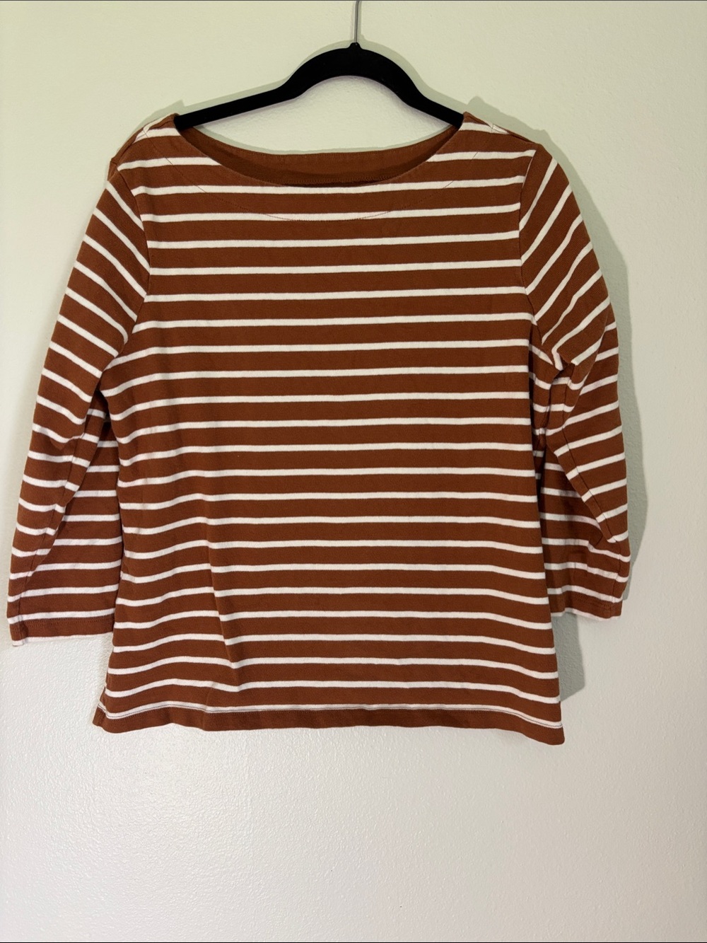 Lands' End Striped Boatneck Top in Rust and White 3/4 sleeve